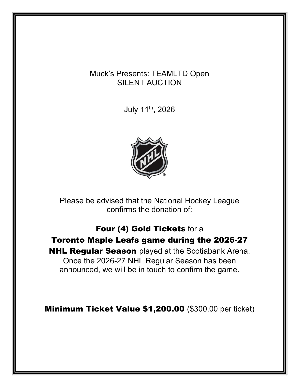 Toronto Maple Leafs Gold Ticket Package (4 Tickets)