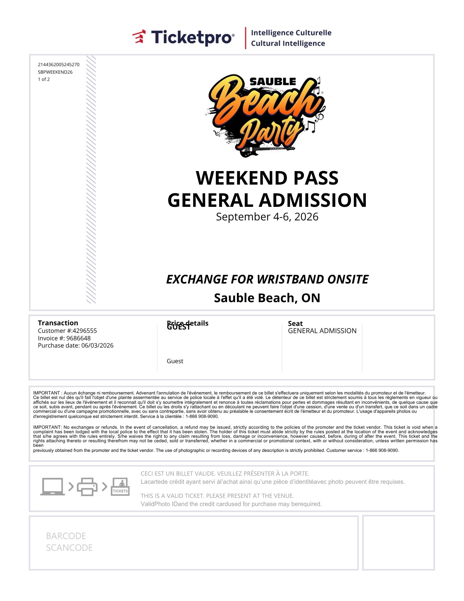 Two (2) Sauble Beach Party Weekend Passes